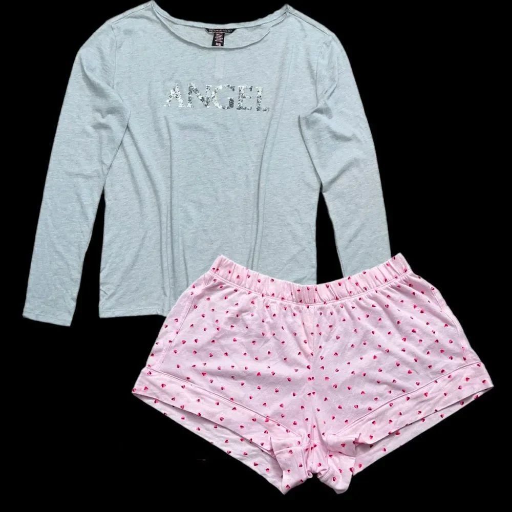 Victorias Secret Soft Cotton top Sequin Angel & cotton Hearts shorts pajama set